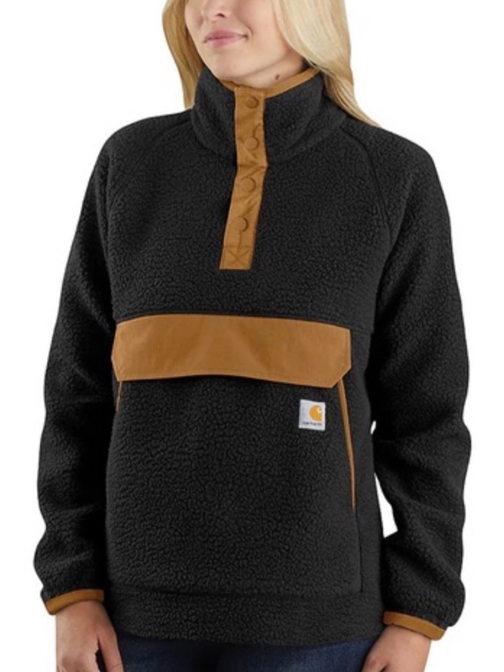 Carhartt Women's Black Sherpa Pullover with Brown Trim M